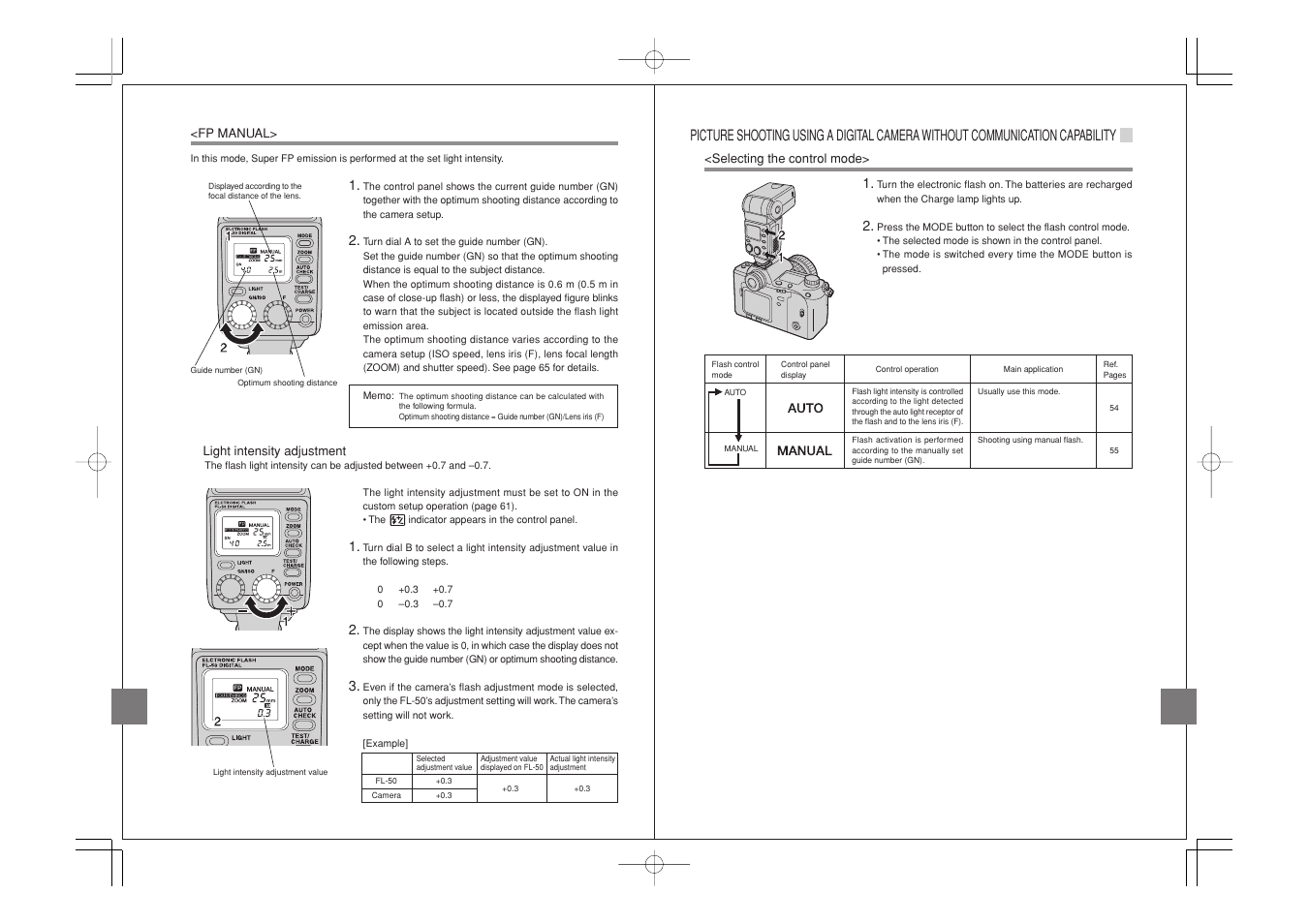 Fp manual, Selecting the control mode | Olympus FL-50 User Manual | Page 10 / 18