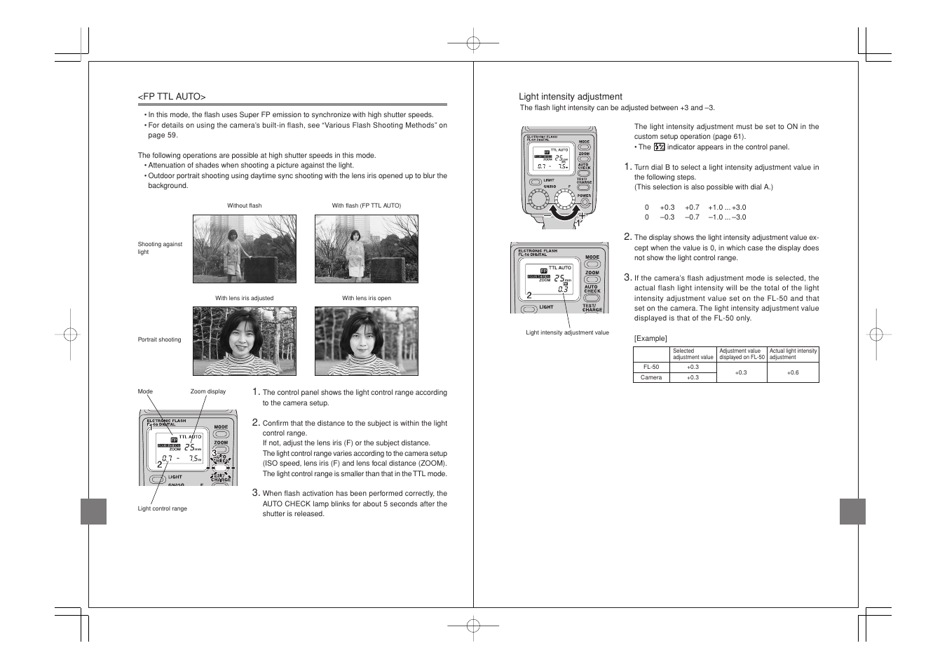 Fp ttl auto | Olympus FL-50 User Manual | Page 9 / 18