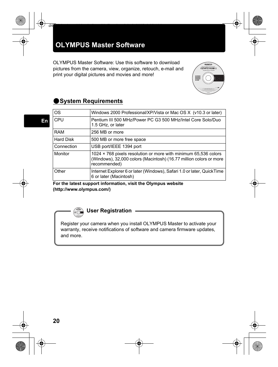 Olympus master software, System requirements | Olympus 795 SW User Manual | Page 20 / 116