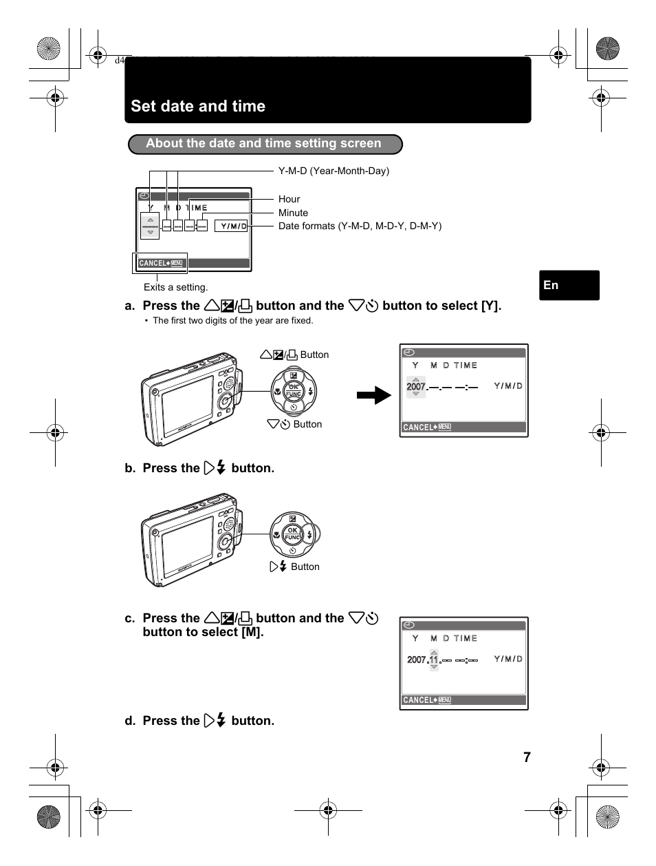 Set date and time, About the date and time setting screen | Olympus 795 SW User Manual | Page 7 / 116