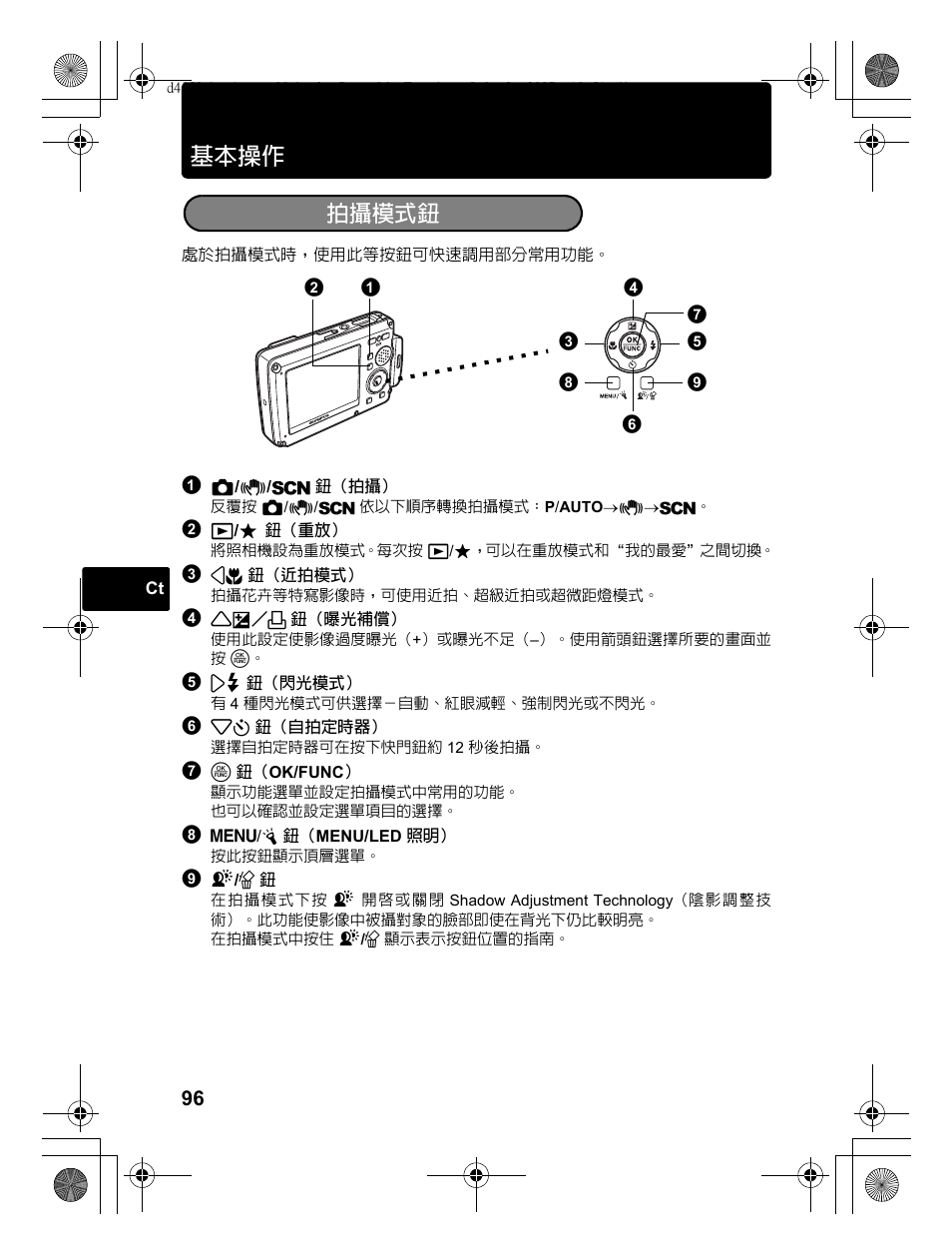 基本操作, 拍攝模式鈕 | Olympus 795 SW User Manual | Page 96 / 116