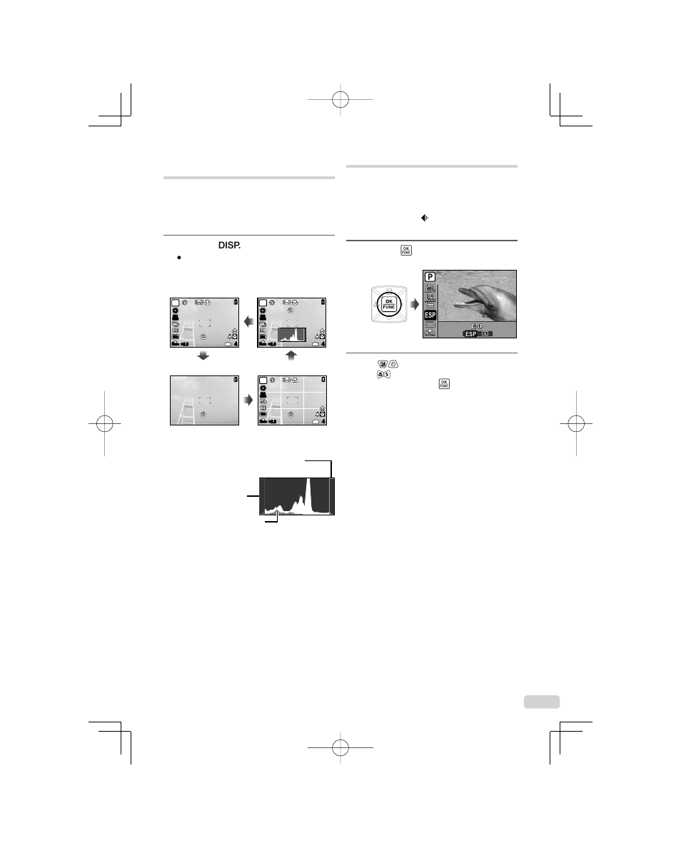 Changing the shootinginformation display, Using the func menu, Changing the shooting information display | 23 en, Press the g button, Press the  button while ready to take a picture | Olympus 1060 User Manual | Page 23 / 78