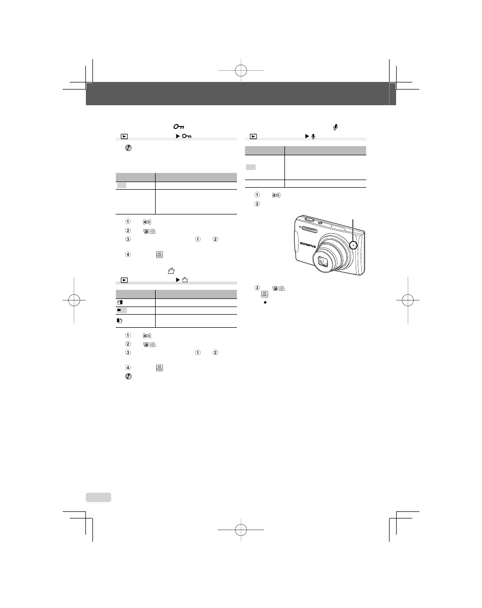 Protecting images, Rotating images, Adding sound to still images | Olympus 1060 User Manual | Page 40 / 78