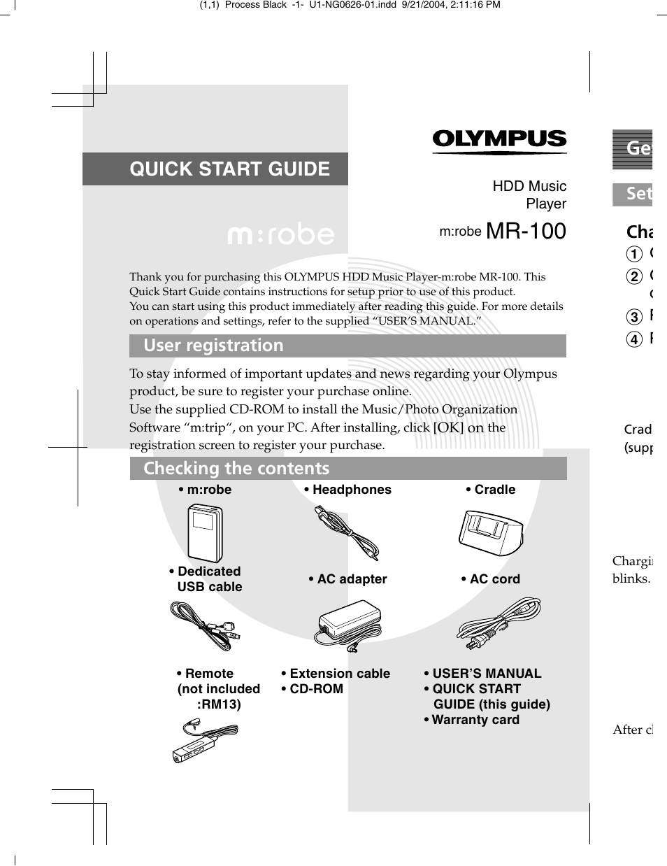 Olympus MR-100 User Manual | 8 pages