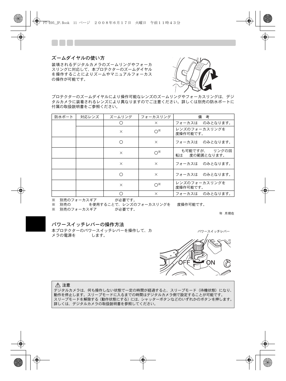 ズームダイヤルの使い方, パワースイッチレバーの操作方法, パワースイッチレバーの操作方法 ズームダイヤルの使い方 | Olympus PT-E05 User Manual | Page 12 / 284