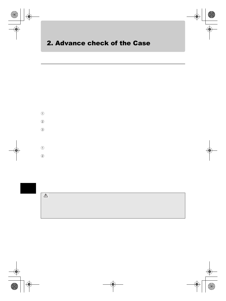 Advance check of the case, Advance test before use | Olympus PT-E05 User Manual | Page 56 / 284