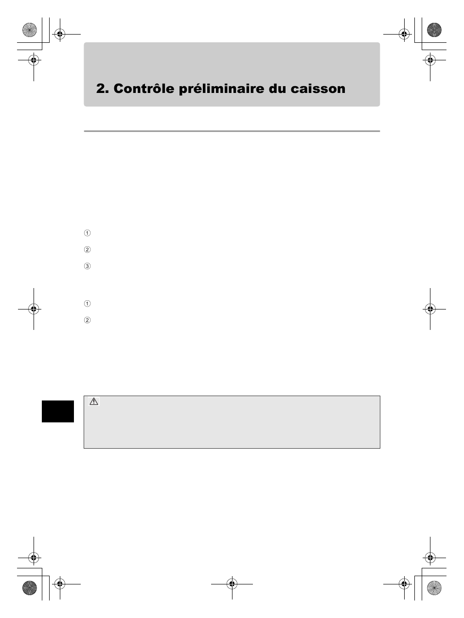 Contrôle préliminaire du caisson, Test préliminaire avant utilisation | Olympus PT-E05 User Manual | Page 96 / 284