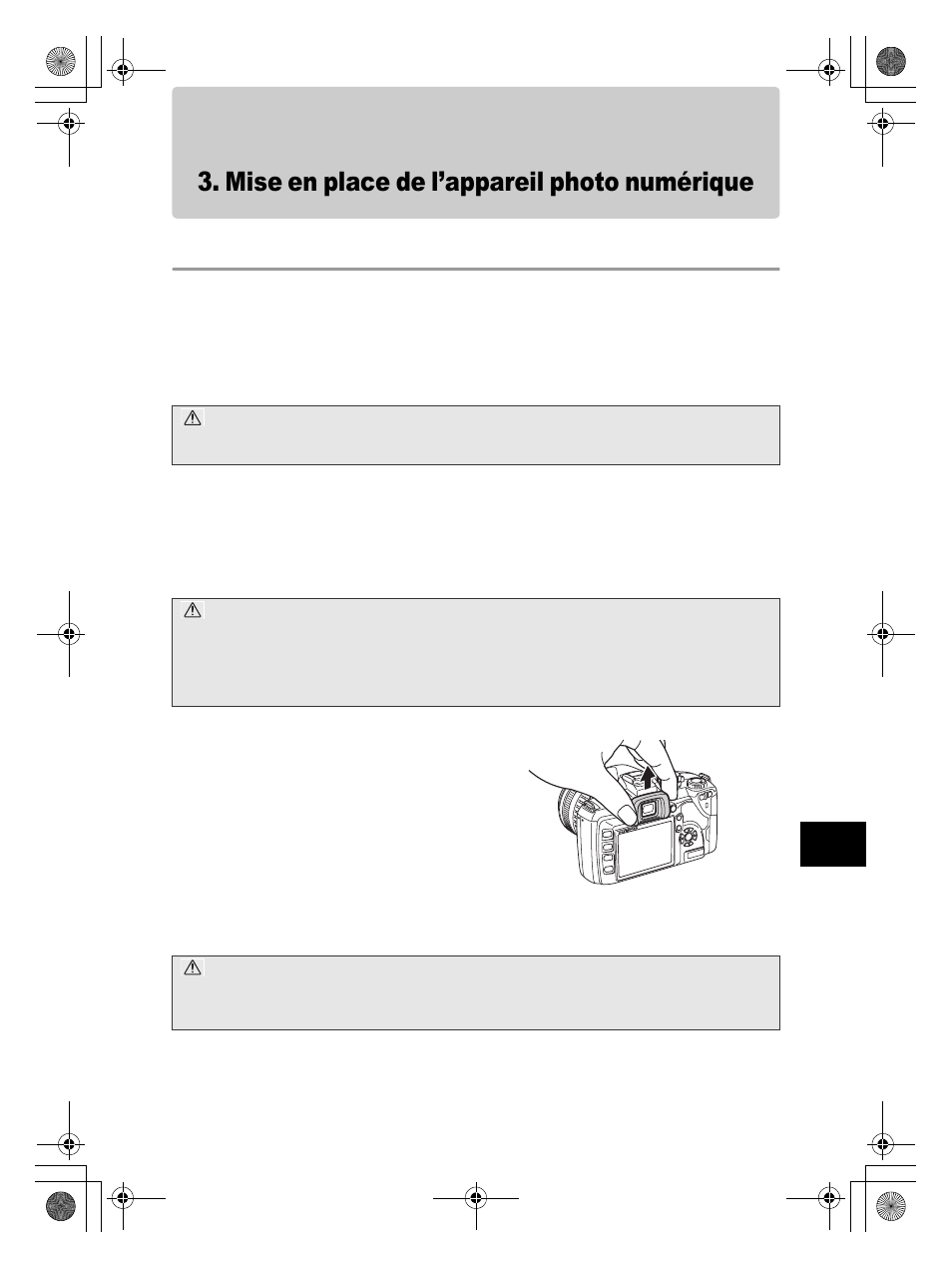 Mise en place de l’appareil photo numérique, Contrôle de l’appareil photo numérique | Olympus PT-E05 User Manual | Page 97 / 284