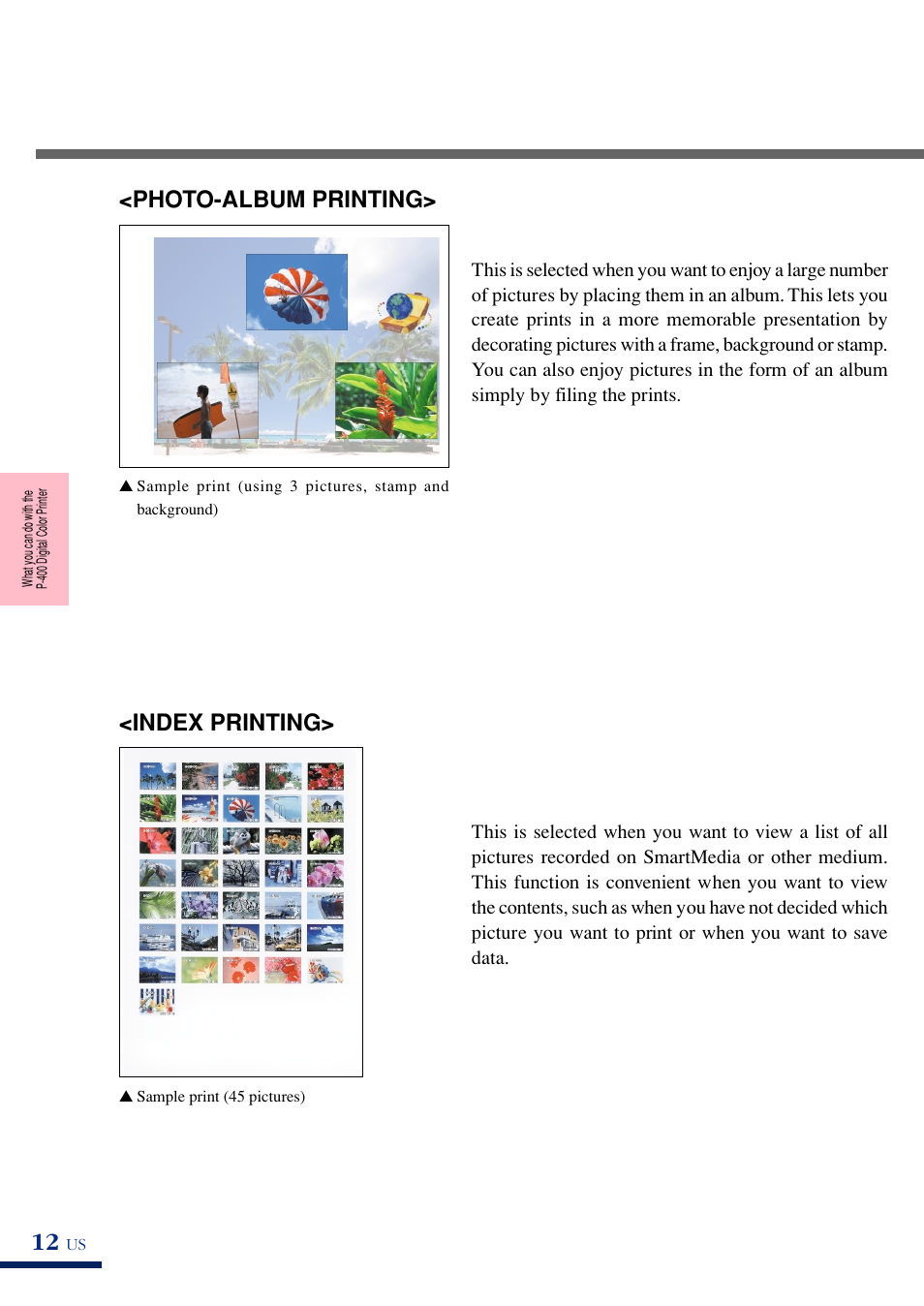 Photo-album printing, Index printing | Olympus P-400 User Manual | Page 17 / 71