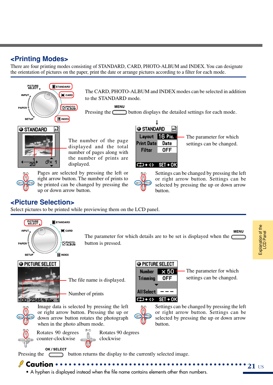 Picture selection, Printing modes, Caution | Olympus P-400 User Manual | Page 26 / 71