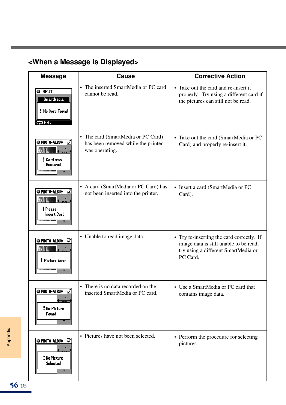 When a message is displayed | Olympus P-400 User Manual | Page 61 / 71