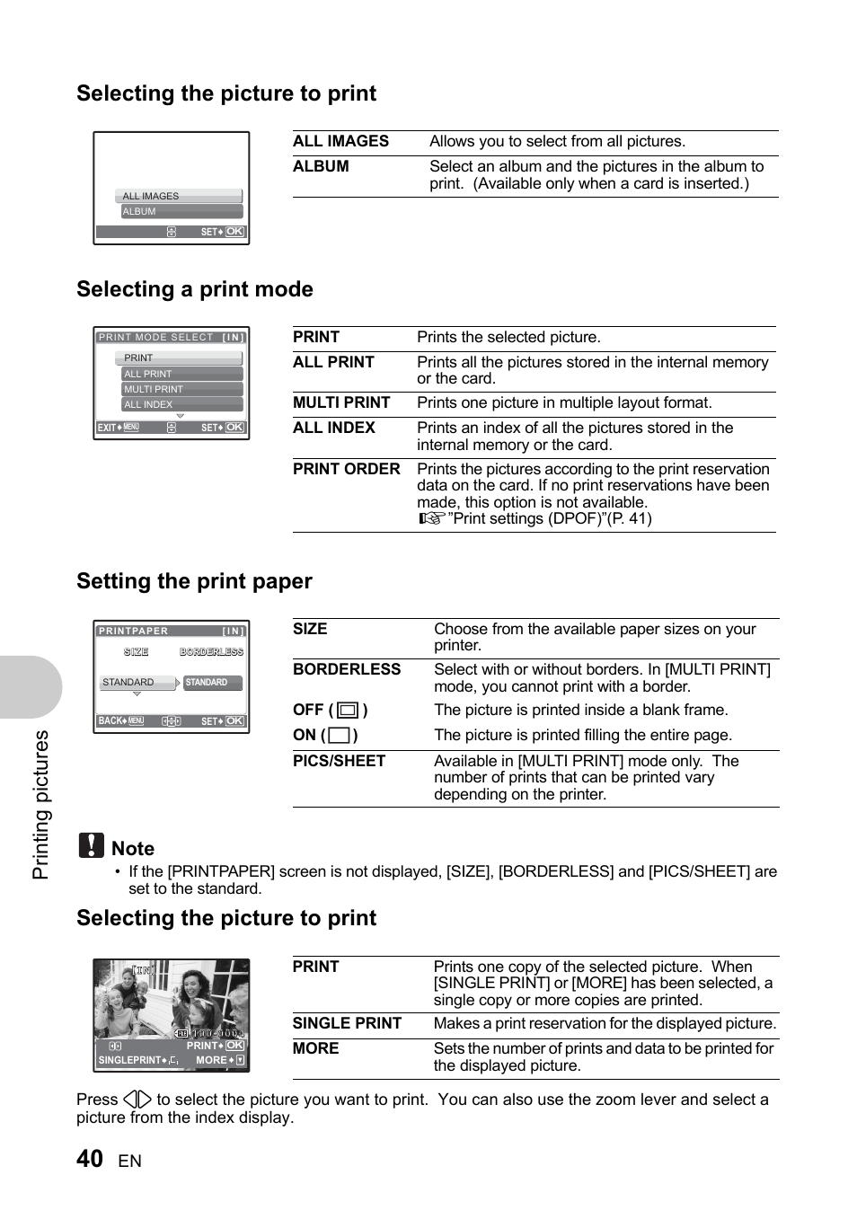 Prin ting pi ct ures | Olympus 730 User Manual | Page 40 / 80