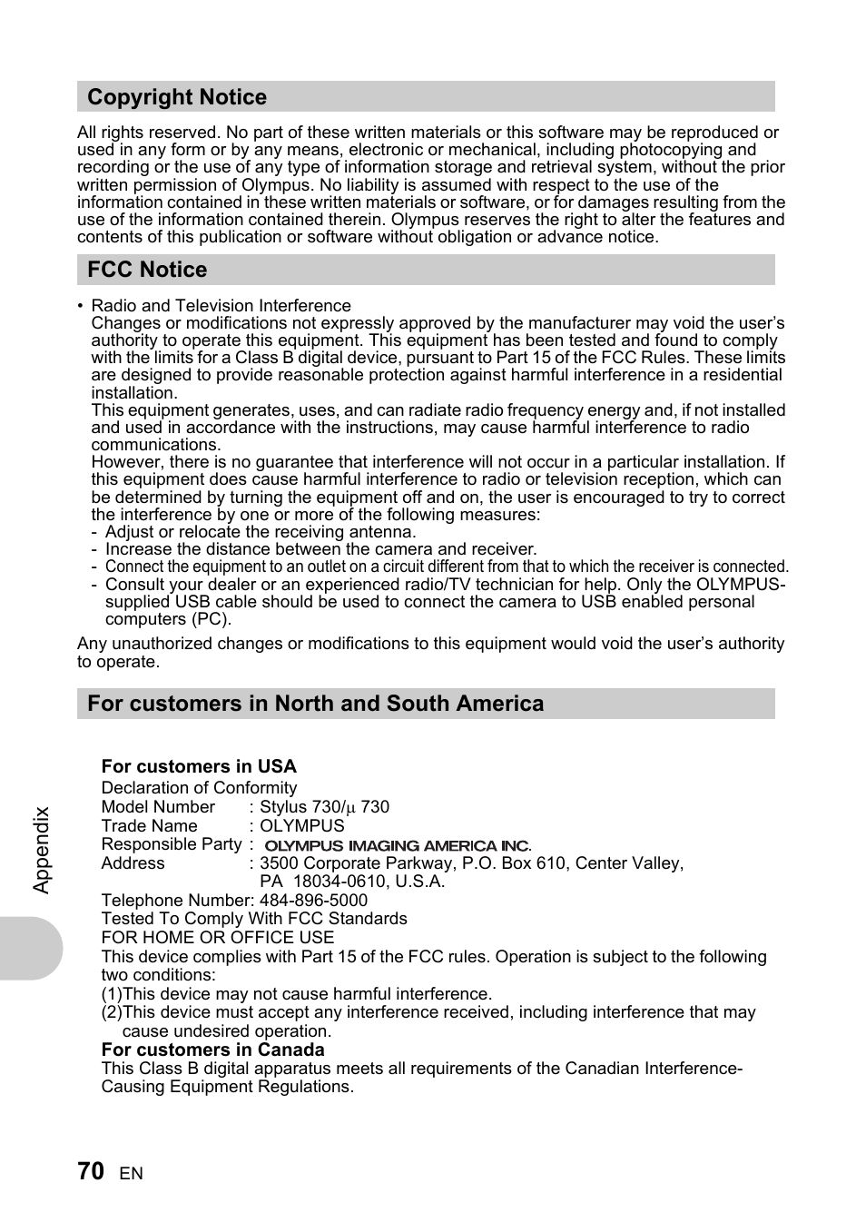 Olympus 730 User Manual | Page 70 / 80