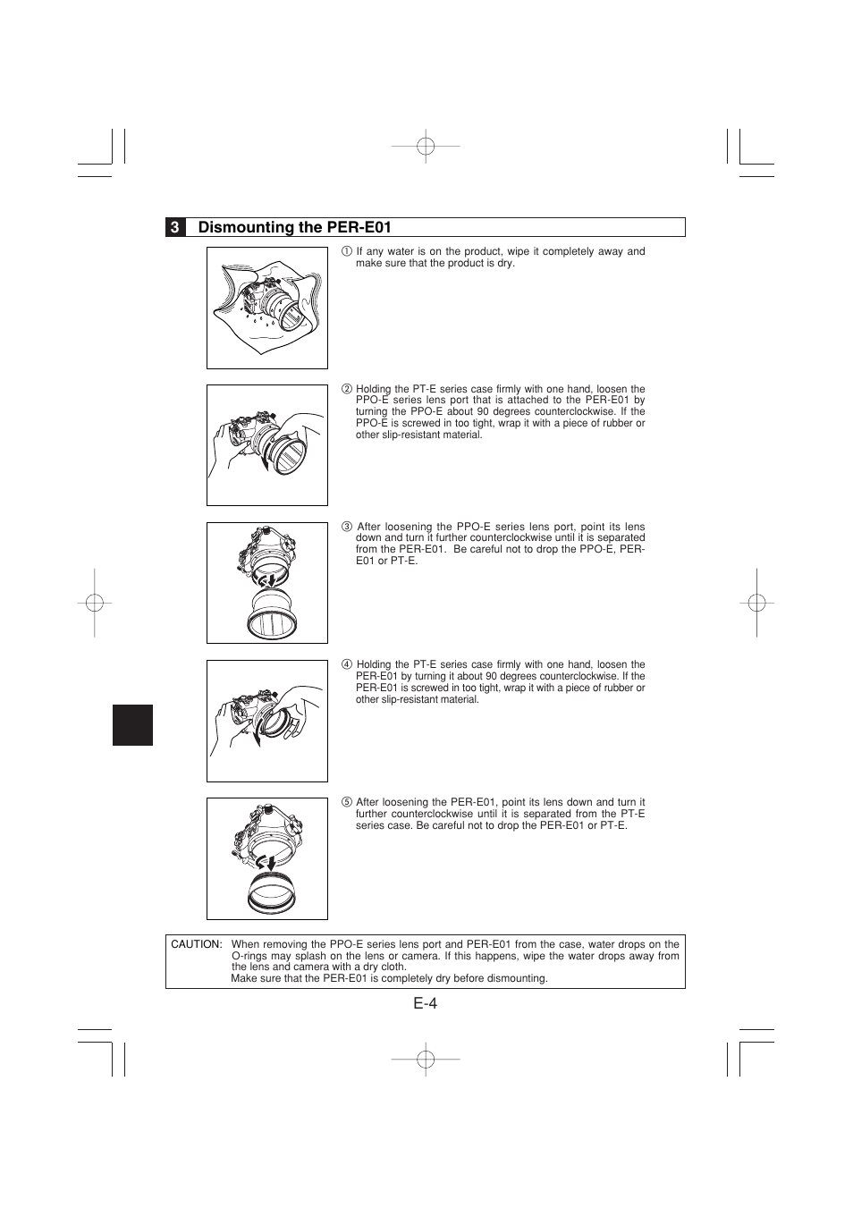 E-4 3 dismounting the per-e01 | Olympus PER-E01 User Manual | Page 14 / 60