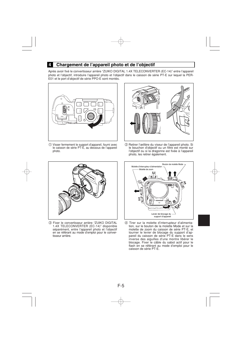 4chargement de l’appareil photo et de l’objectif | Olympus PER-E01 User Manual | Page 23 / 60