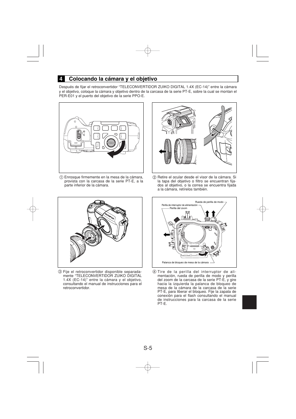 4colocando la cámara y el objetivo | Olympus PER-E01 User Manual | Page 39 / 60