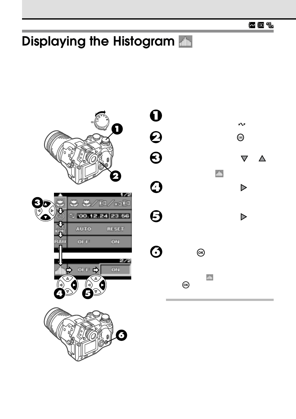 Displaying the histogram, Switching the histogram display on and off | Olympus VT1621-01 User Manual | Page 110 / 202