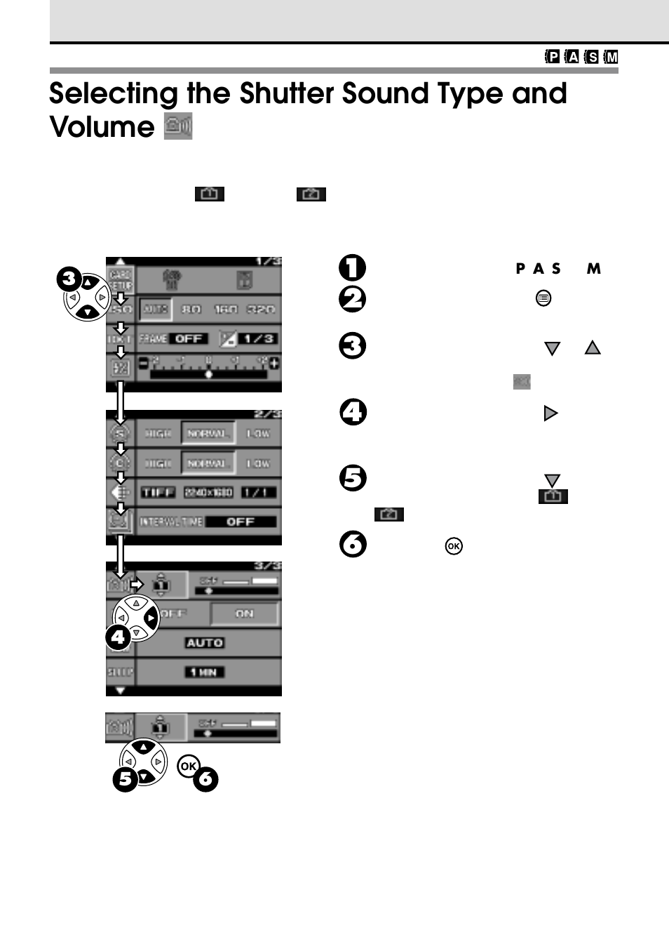 Selecting the shutter sound type and volume | Olympus VT1621-01 User Manual | Page 124 / 202