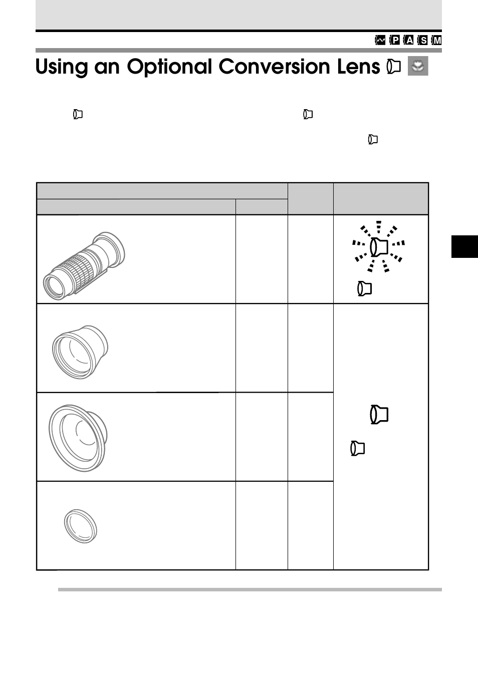 Using an optional conversion lens | Olympus VT1621-01 User Manual | Page 135 / 202