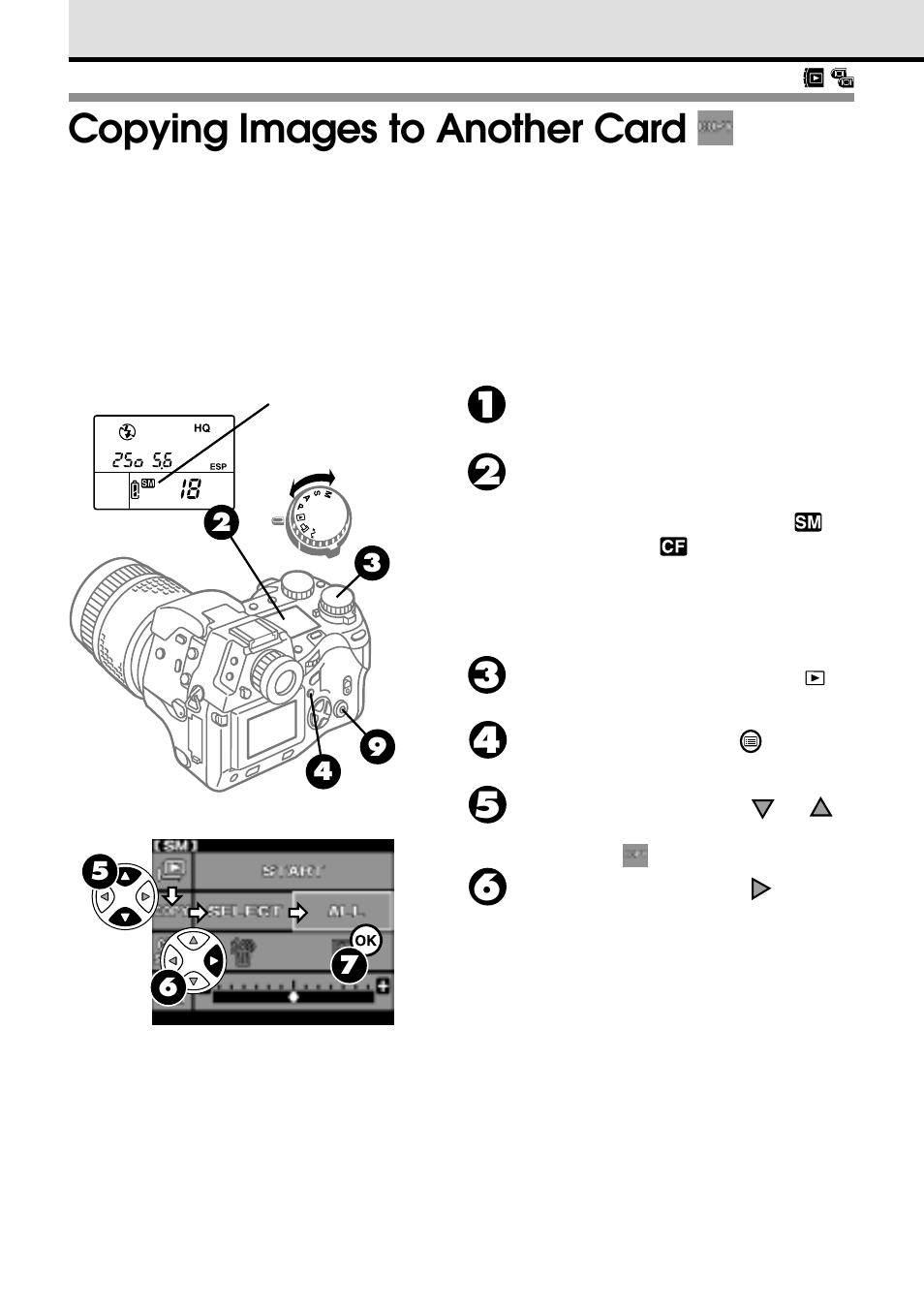 Copying images to another card, Copying all images to another card | Olympus VT1621-01 User Manual | Page 148 / 202