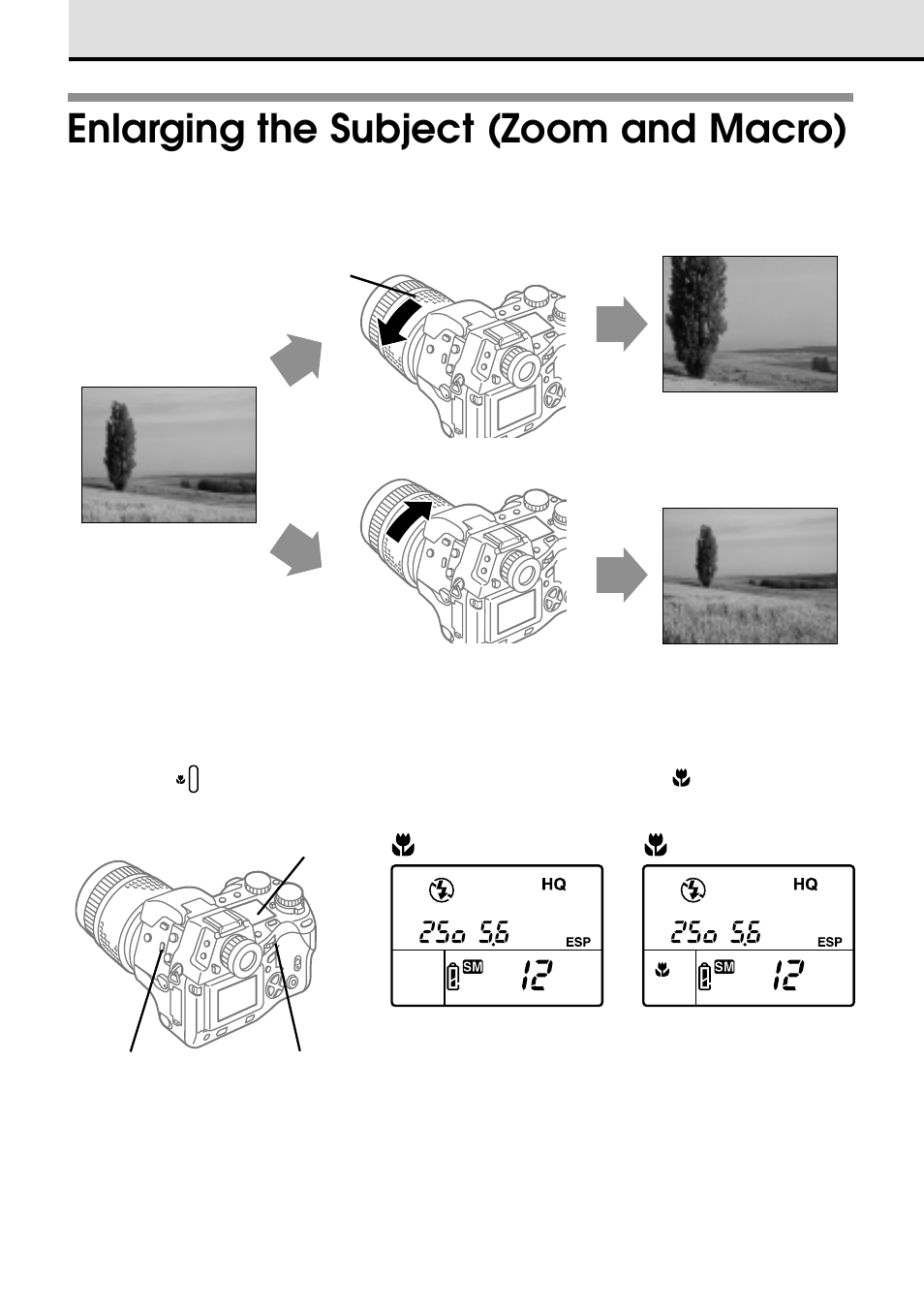 Enlarging the subject (zoom and macro), Autofocus and close-up shots (macro) | Olympus VT1621-01 User Manual | Page 44 / 202