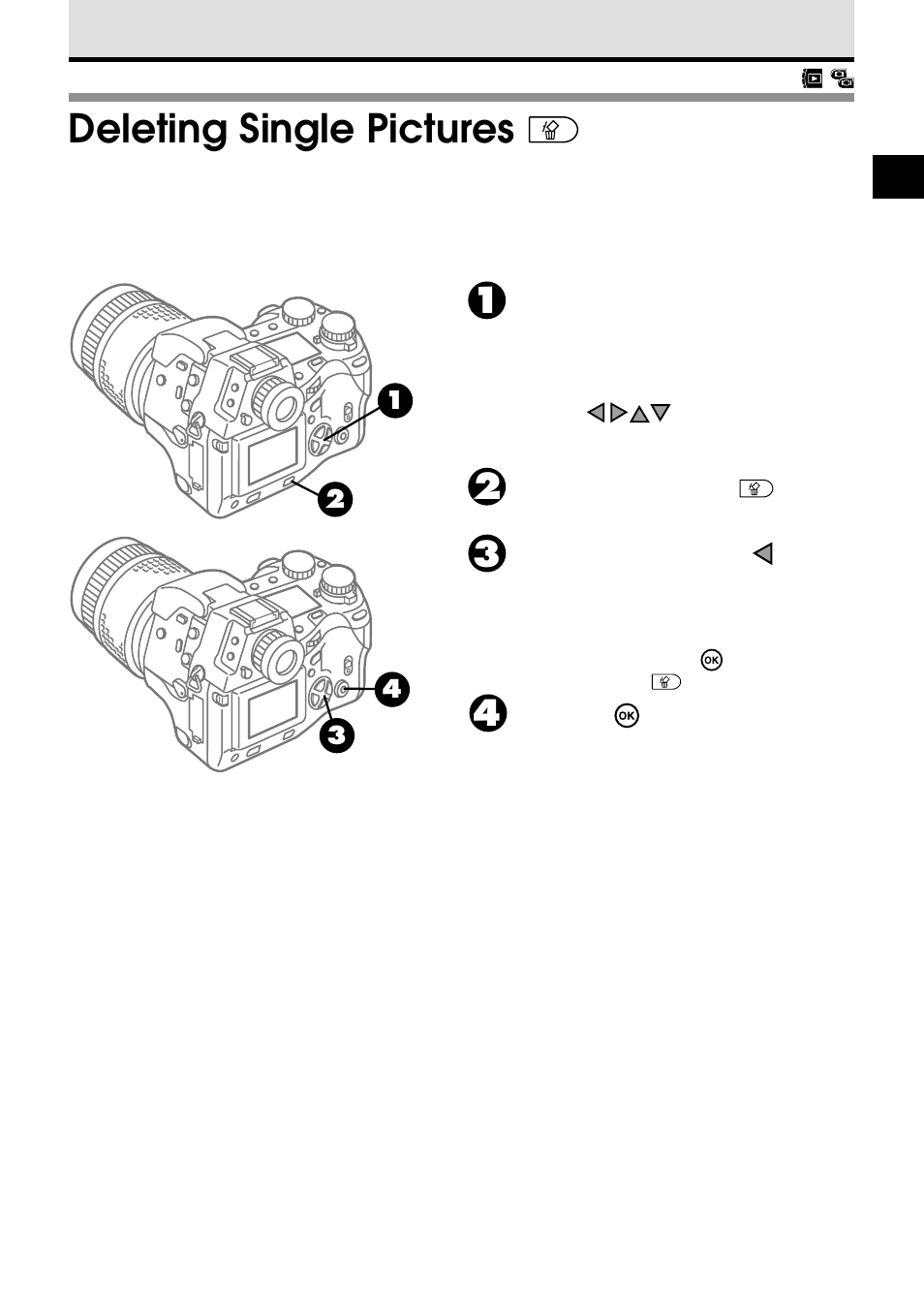 Deleting single pictures | Olympus VT1621-01 User Manual | Page 53 / 202