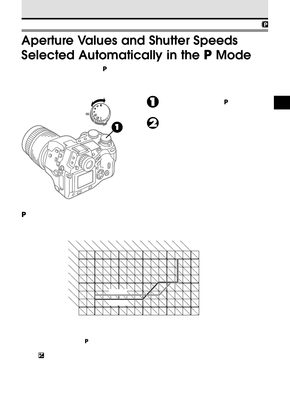 P(program mode) aperture values and shutter speeds, Adjusting the exposure | Olympus VT1621-01 User Manual | Page 73 / 202