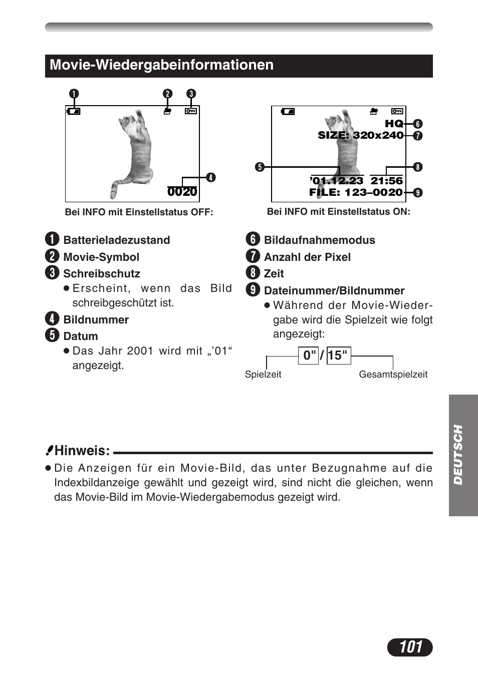 Movie-wiedergabeinformationen | Olympus C-3020ZOOM User Manual | Page 101 / 180