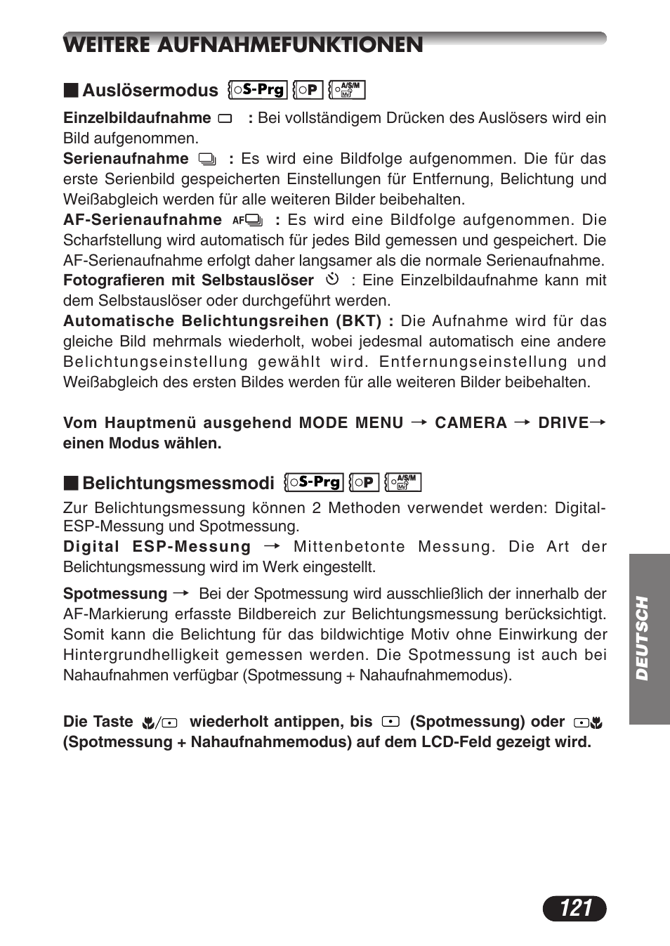 Weitere aufnahmefunktionen | Olympus C-3020ZOOM User Manual | Page 121 / 180