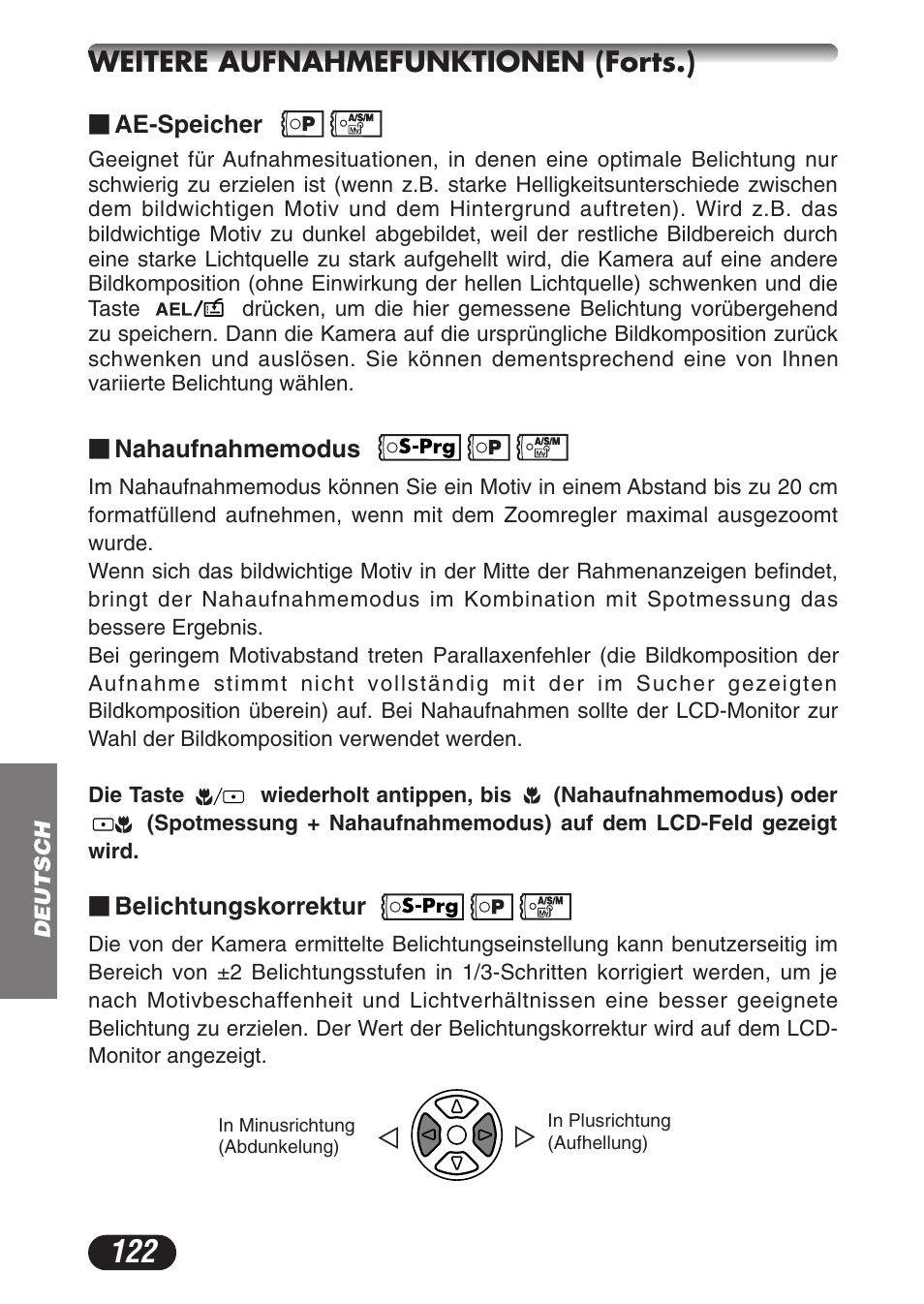 Weitere aufnahmefunktionen (forts.) | Olympus C-3020ZOOM User Manual | Page 122 / 180