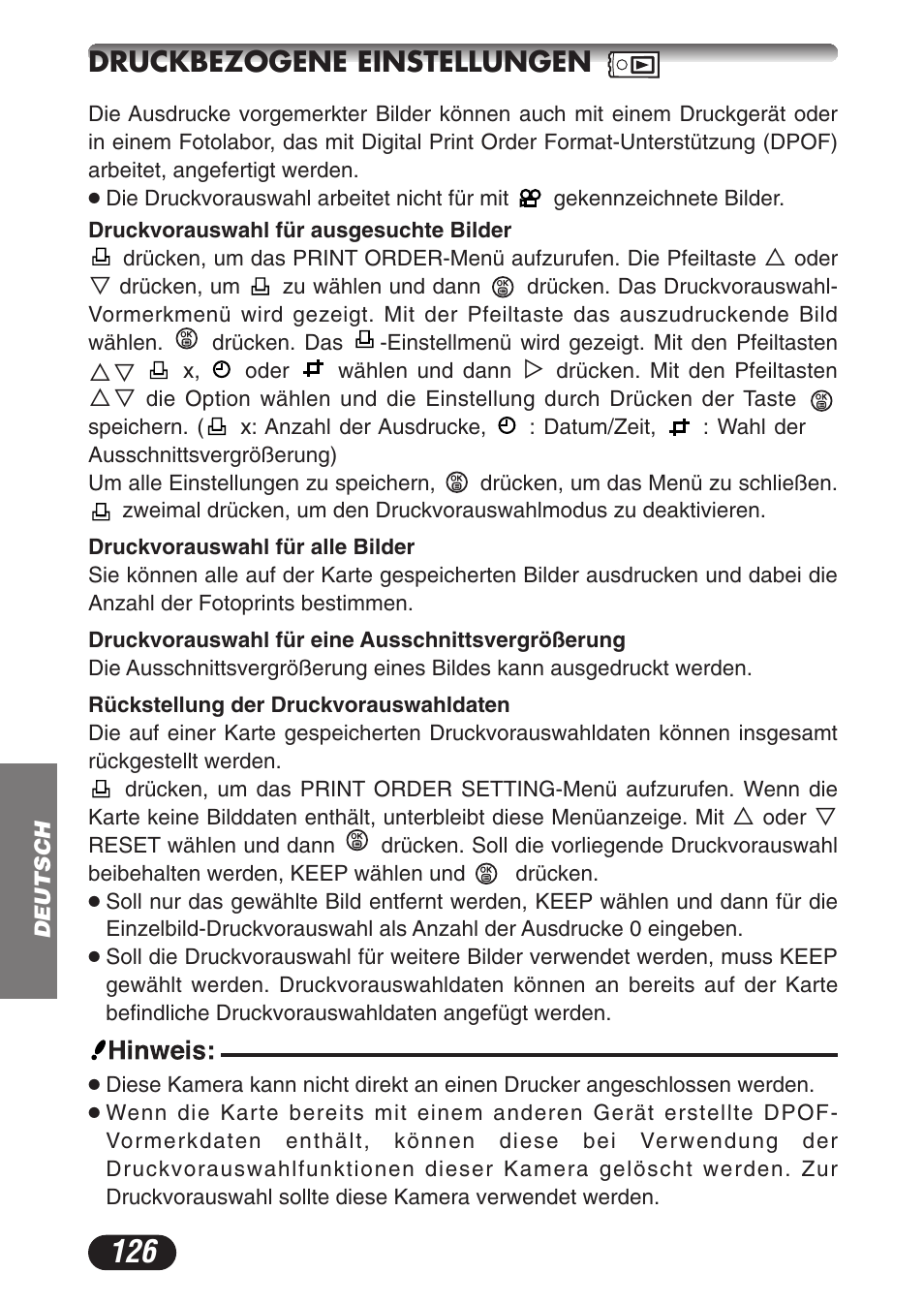 Druckbezogene einstellungen | Olympus C-3020ZOOM User Manual | Page 126 / 180