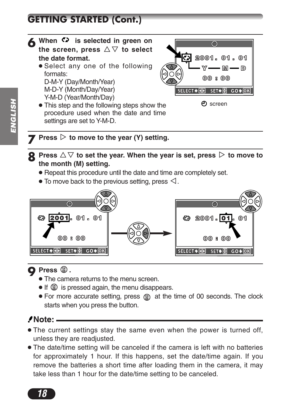 Getting started (cont.) | Olympus C-3020ZOOM User Manual | Page 18 / 180