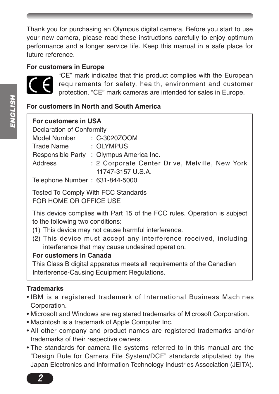 Olympus C-3020ZOOM User Manual | Page 2 / 180