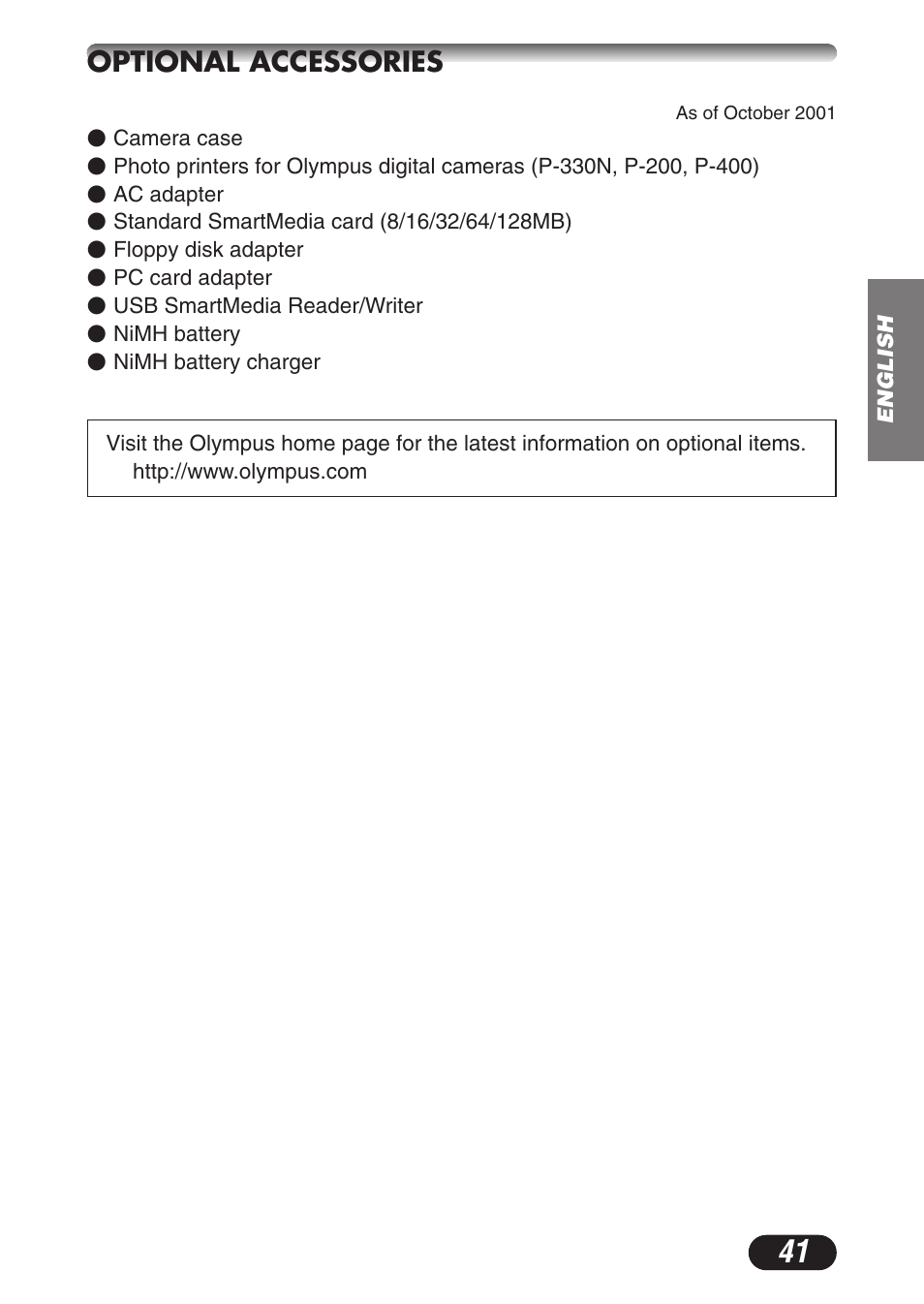Optional accessories | Olympus C-3020ZOOM User Manual | Page 41 / 180