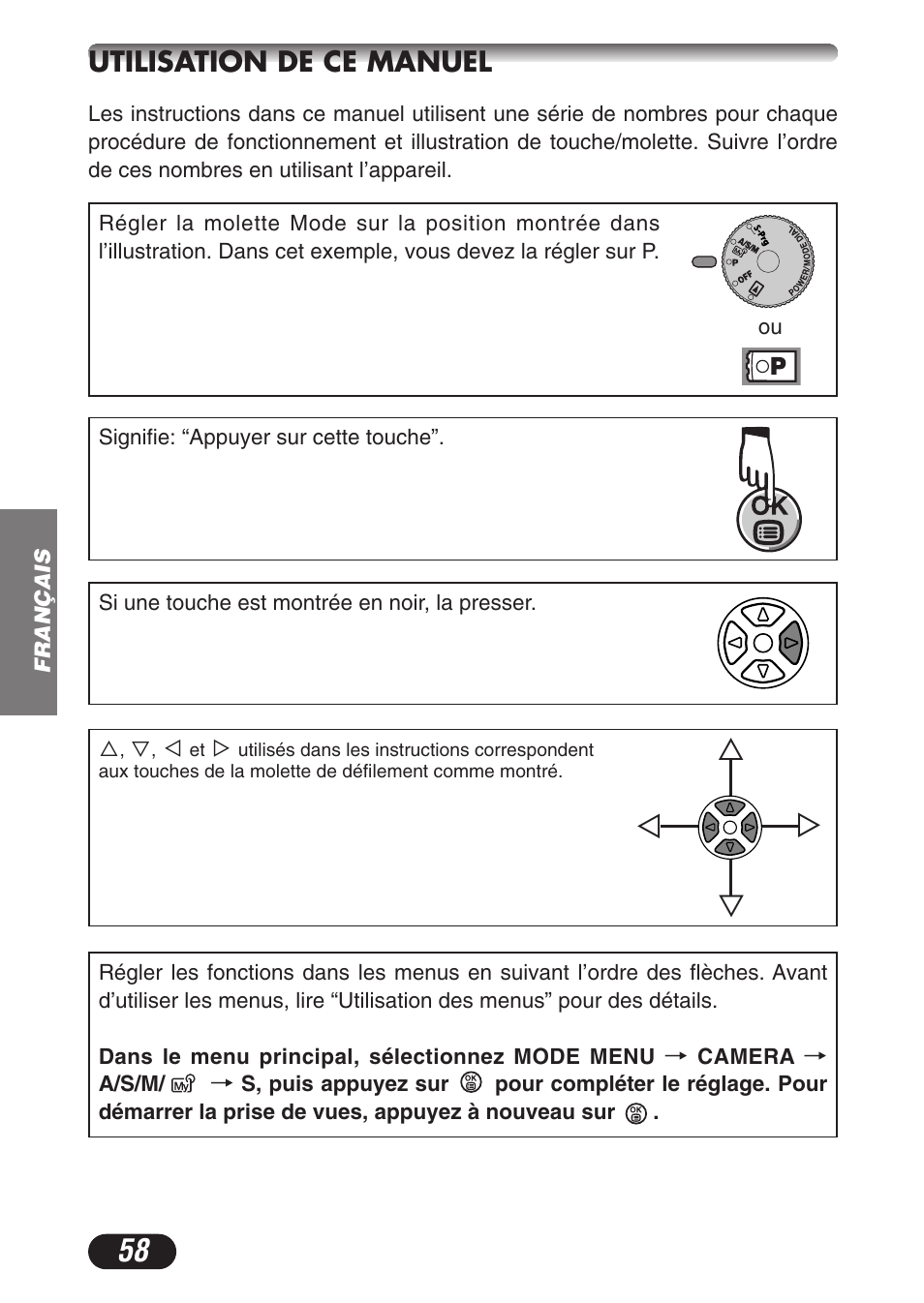 Сс й н, Utilisation de ce manuel | Olympus C-3020ZOOM User Manual | Page 58 / 180