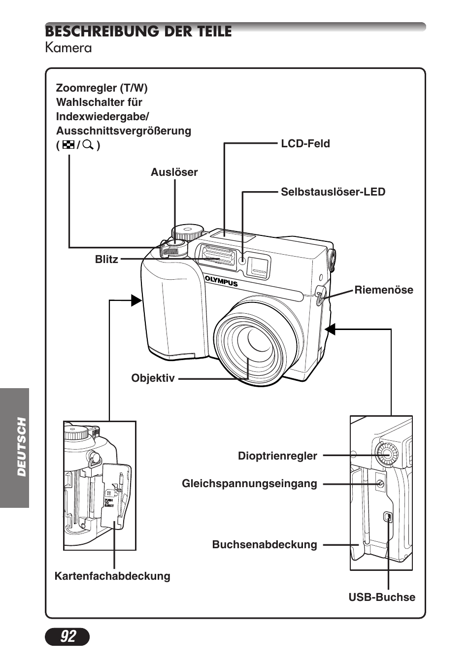 Beschreibung der teile kamera | Olympus C-3020ZOOM User Manual | Page 92 / 180