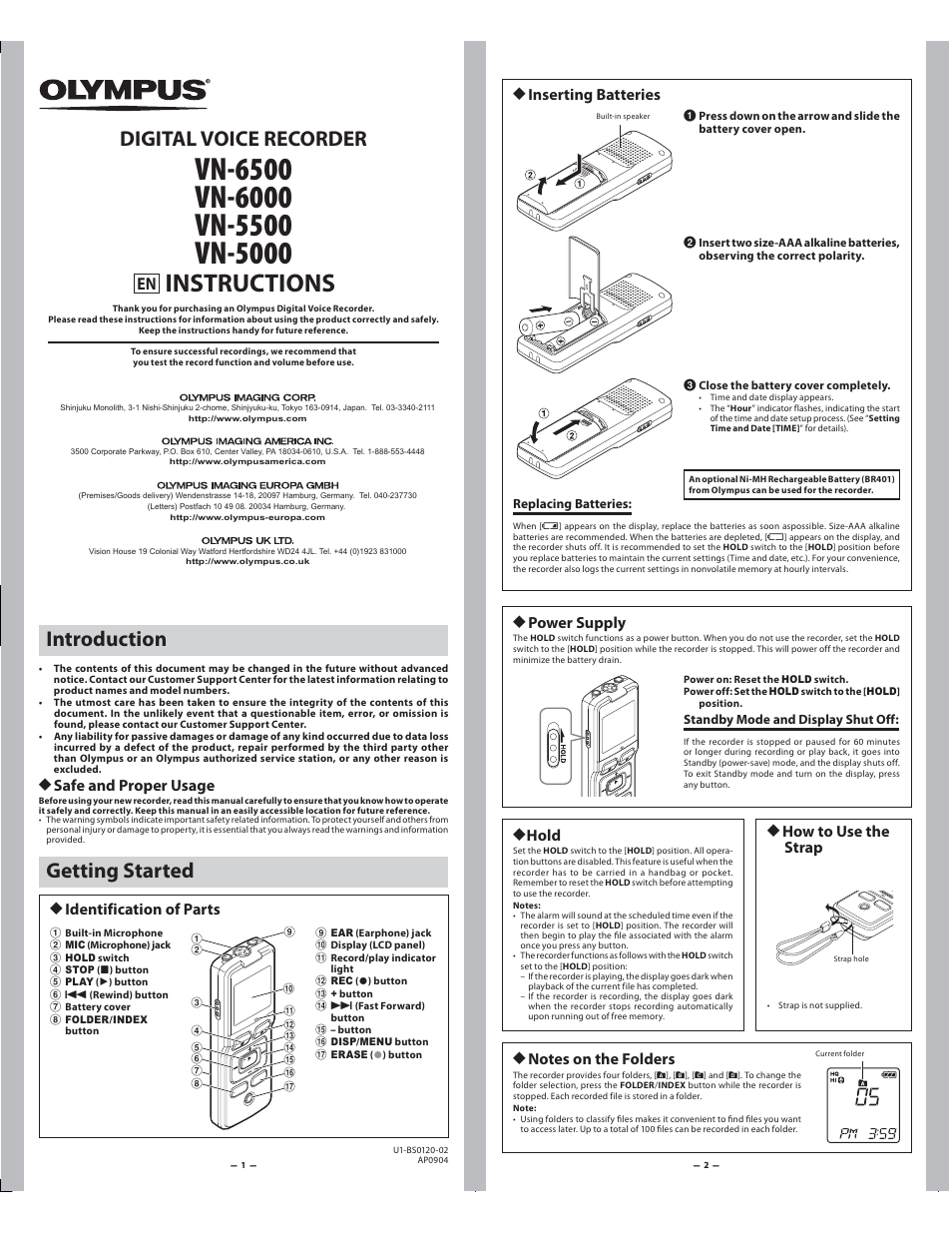Olympus VN-5500  EN User Manual | 5 pages