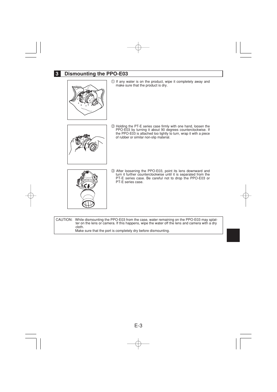 E-3 3 dismounting the ppo-e03 | Olympus PPO-E03 User Manual | Page 13 / 60