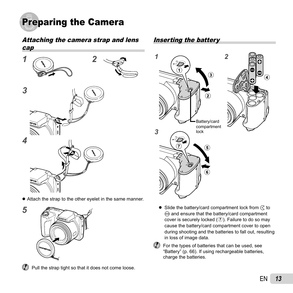 Preparing the camera | Olympus SP-610UZ User Manual | Page 13 / 84