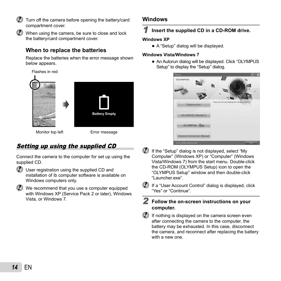 14 en, Setting up using the supplied cd | Olympus SP-610UZ User Manual | Page 14 / 84