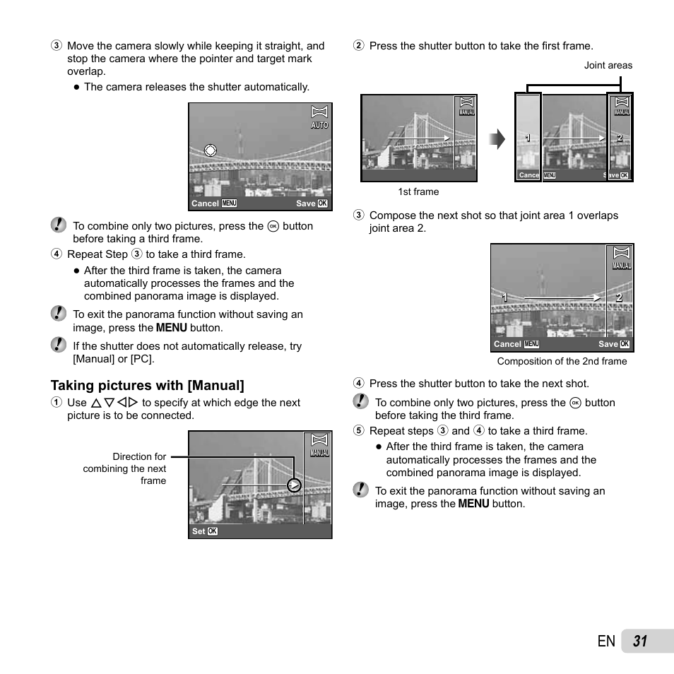 31 en, Taking pictures with [manual | Olympus SP-610UZ User Manual | Page 31 / 84