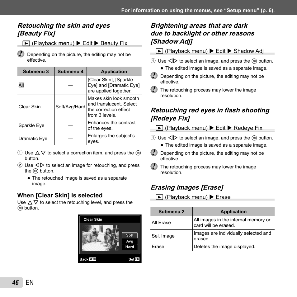 46 en, Erasing images [erase | Olympus SP-610UZ User Manual | Page 46 / 84