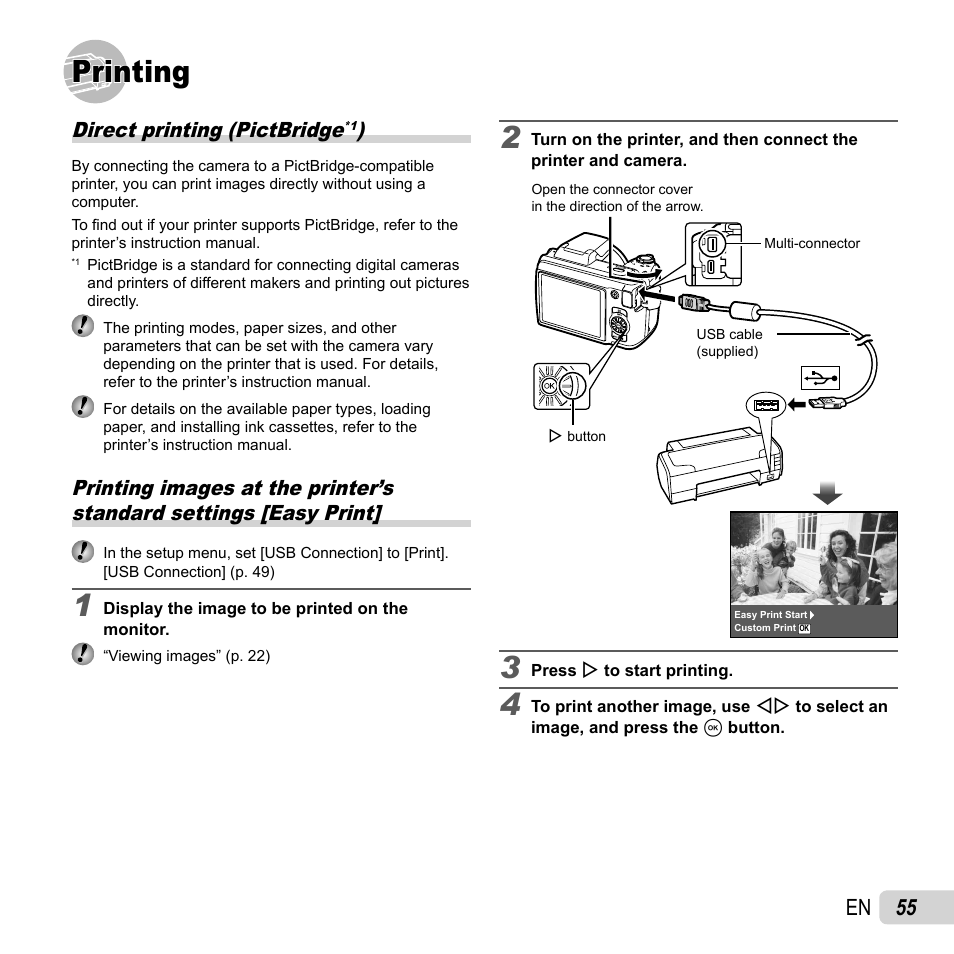 Printing, 55 en | Olympus SP-610UZ User Manual | Page 55 / 84