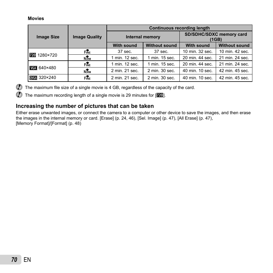 70 en | Olympus SP-610UZ User Manual | Page 70 / 84