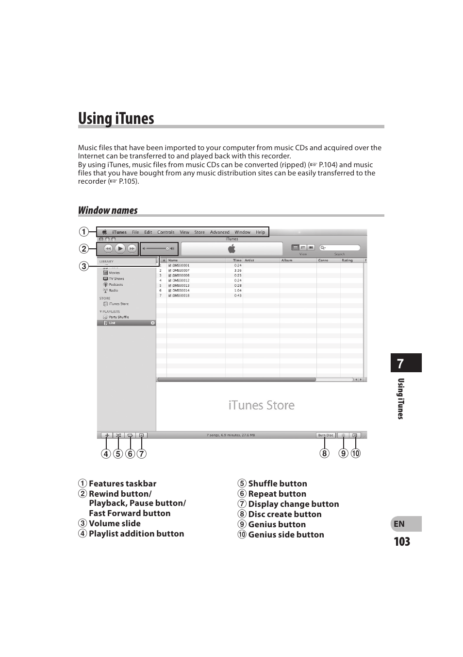 Using itunes | Olympus DM-550 User Manual | Page 103 / 128