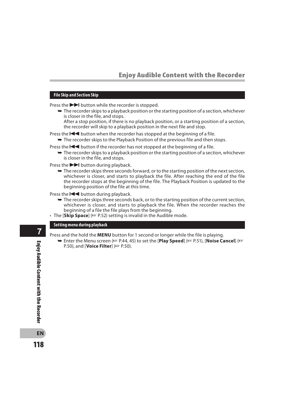 Enjoy audible content with the recorder | Olympus DM-550 User Manual | Page 118 / 128