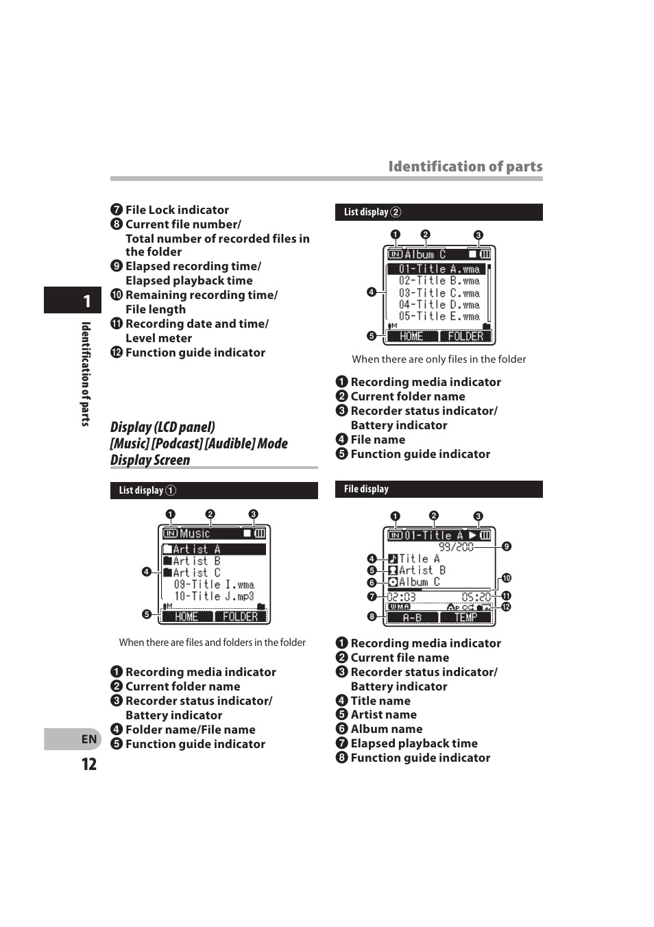 Identification of parts | Olympus DM-550 User Manual | Page 12 / 128