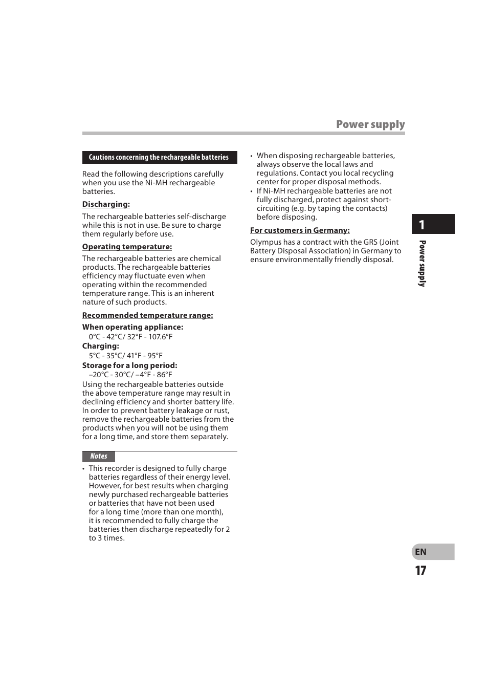 Power supply | Olympus DM-550 User Manual | Page 17 / 128