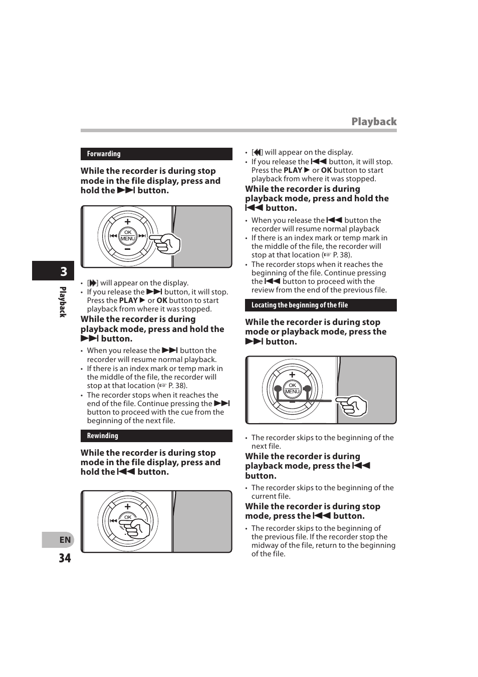 Playback | Olympus DM-550 User Manual | Page 34 / 128