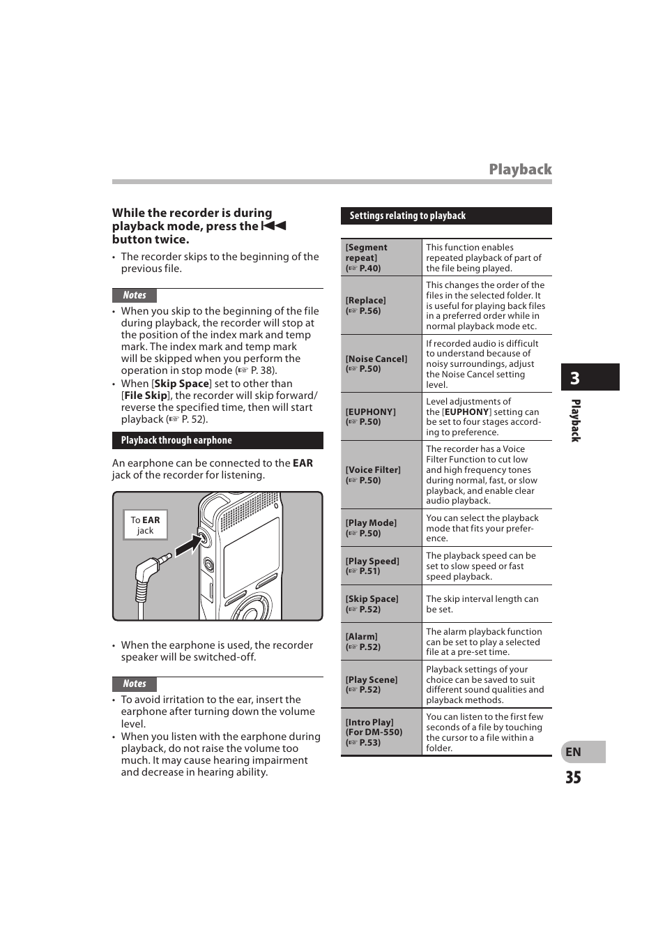 Playback | Olympus DM-550 User Manual | Page 35 / 128